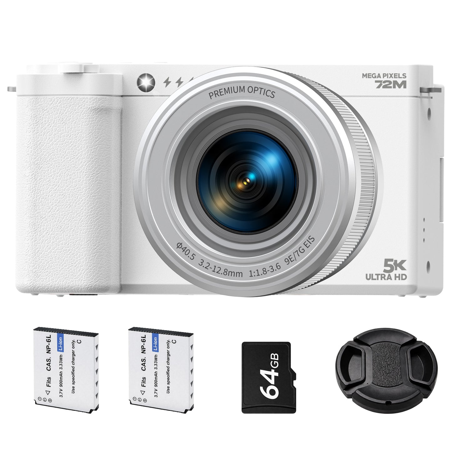 Campark 72MP Digital Camera for Photography with 6X Optical Zoom Ultra HD Autofocus 5K Video Camara Digital, 64GB SD Card