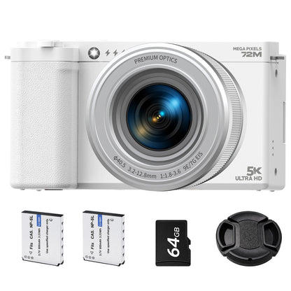 Campark 72MP Digital Camera for Photography with 6X Optical Zoom Ultra HD Autofocus 5K Video Camara Digital, 64GB SD Card