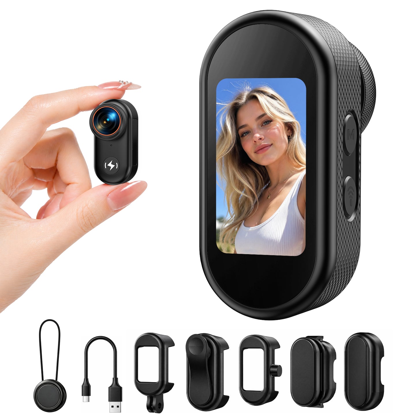 Campark Mini Body Camera 4K with 64GB Card 1.47" Screen Thumb Action Camera Magnetic Mount WiFi Hands-Free Camcorder for Vlogging Outdoor Sports