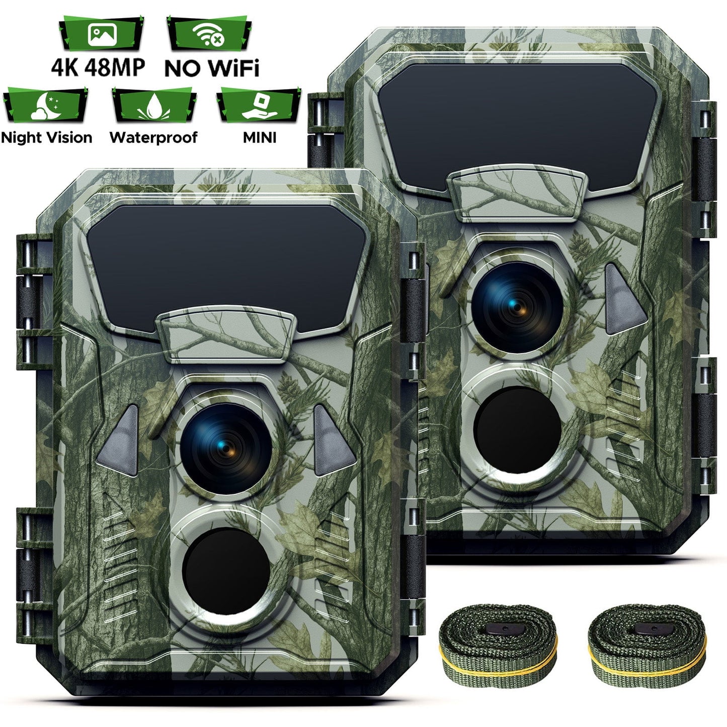 CAMPARK 2 Pack Trail Camera 4K 48MP Game Camera with Infrared Night Vision Waterproof 65FT Motion Activated Wildlife Scouting Hunting Deer Trail Cam with 120° Wide Angle Lens 2.0"LCD