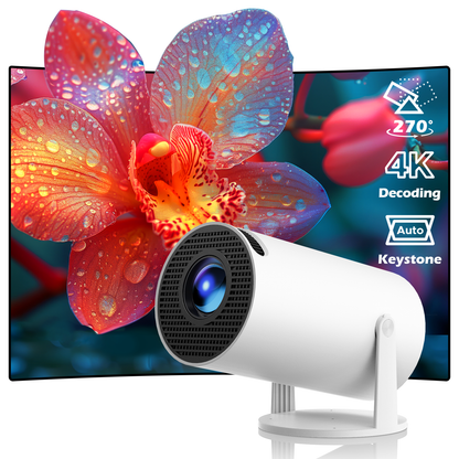 Campark Auto Keystone Mini Portable Projector, 4K/260 ANSI Smart Projector with WiFi 6 BT 5.0, Screen Adjustment, 270 Degree Rotation, Home Video Projector Built-in Android 11.0 OS, White