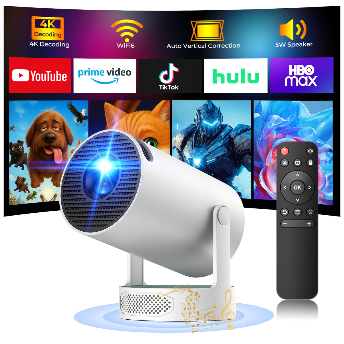 Campark Mini Projector 4K with WiFi and Bluetooth 5W Speaker 270° Rotation Portable Movie Projector Auto Keystone Electric Focus Home Theater