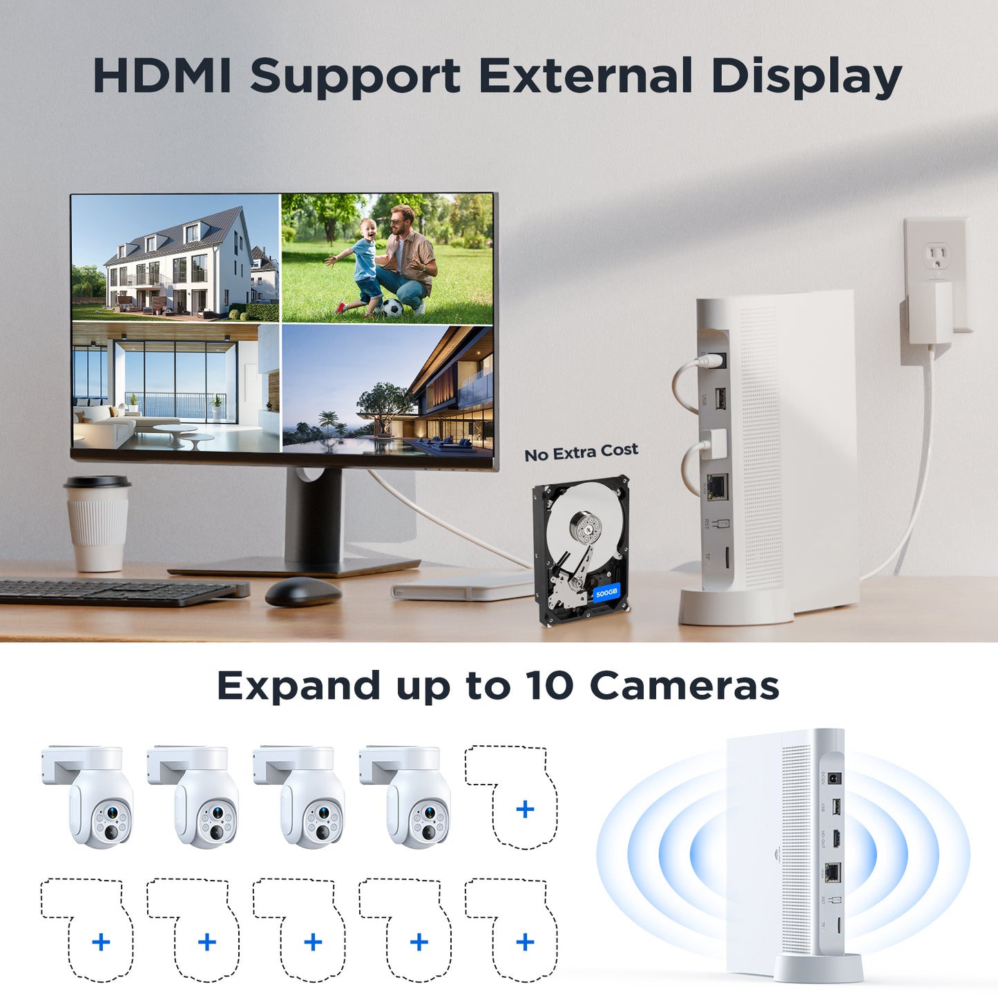 Toguard SC17 10CH 2K/4MP Système de caméra de sécurité sans fil solaire extérieur 8 pièces Batterie WiFi Bullet Caméra de surveillance NVR Connecteur HDMI 