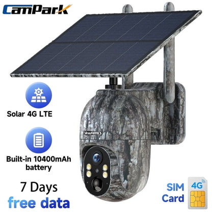 Campark 4G LTE Cellular Trail Camera Wireless 2.5K Solar Powered 10400mAh Hunting Game Camera Color Night Vision for Outdoor Wildlife Monitoring