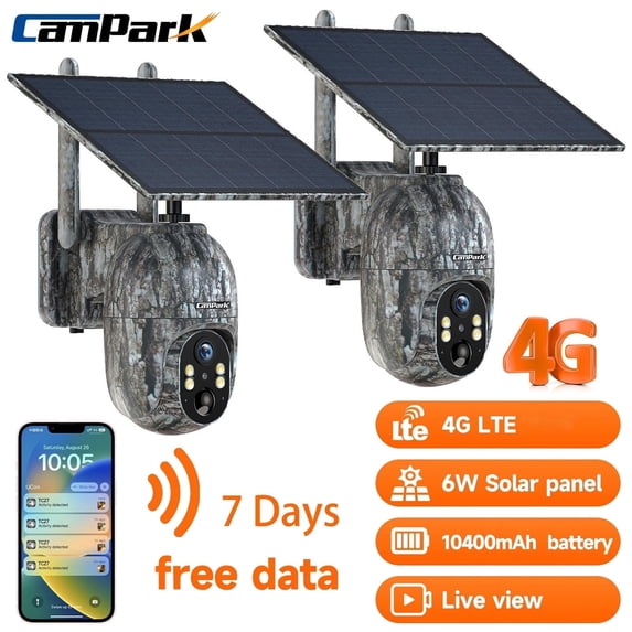 CAMPARK 4G LTE セルラーソーラートレイルカメラ SIM&amp;SDカード付き 2.5K 屋外ワイヤレスゲームハンティングセキュリティカメラ パン 360° チルト 90° ナイトビジョン リモートライブビュー IP66 防水 モーションアラート WiFiなし