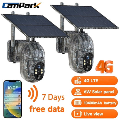 CAMPARK 4G LTE セルラーソーラートレイルカメラ SIM&amp;SDカード付き 2.5K 屋外ワイヤレスゲームハンティングセキュリティカメラ パン 360° チルト 90° ナイトビジョン リモートライブビュー IP66 防水 モーションアラート WiFiなし