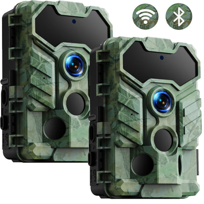 CAMPARK トレイルカメラ 2個パック WiFi Bluetooth ゲーム鹿狩りカメラ ナイトビジョン付き 防水 IP66 0.1秒トリガー モーションアクティベート トレイルカメラ 32MP 1080P 2.4インチ LCD 野生動物カメラ