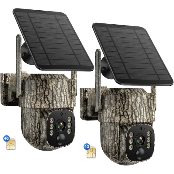Campark 4G LTE Cellular Trail Camera 2 pack, Built-in SIM Card Hunting Game Cam 7800mAh Solar 360° Human Auto Tracking Security Camera