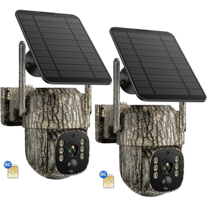 Campark 4G LTE Cellular Trail Camera 2 pack, Built-in SIM Card Hunting Game Cam 7800mAh Solar 360° Human Auto Tracking Security Camera
