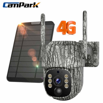 Campark 4G LTE Cellular Trail Camera Solar Live Feed 2.5K 360° View Game Camera Human Auto Tracking No Wifi Needed for Hunting Outdoor Security