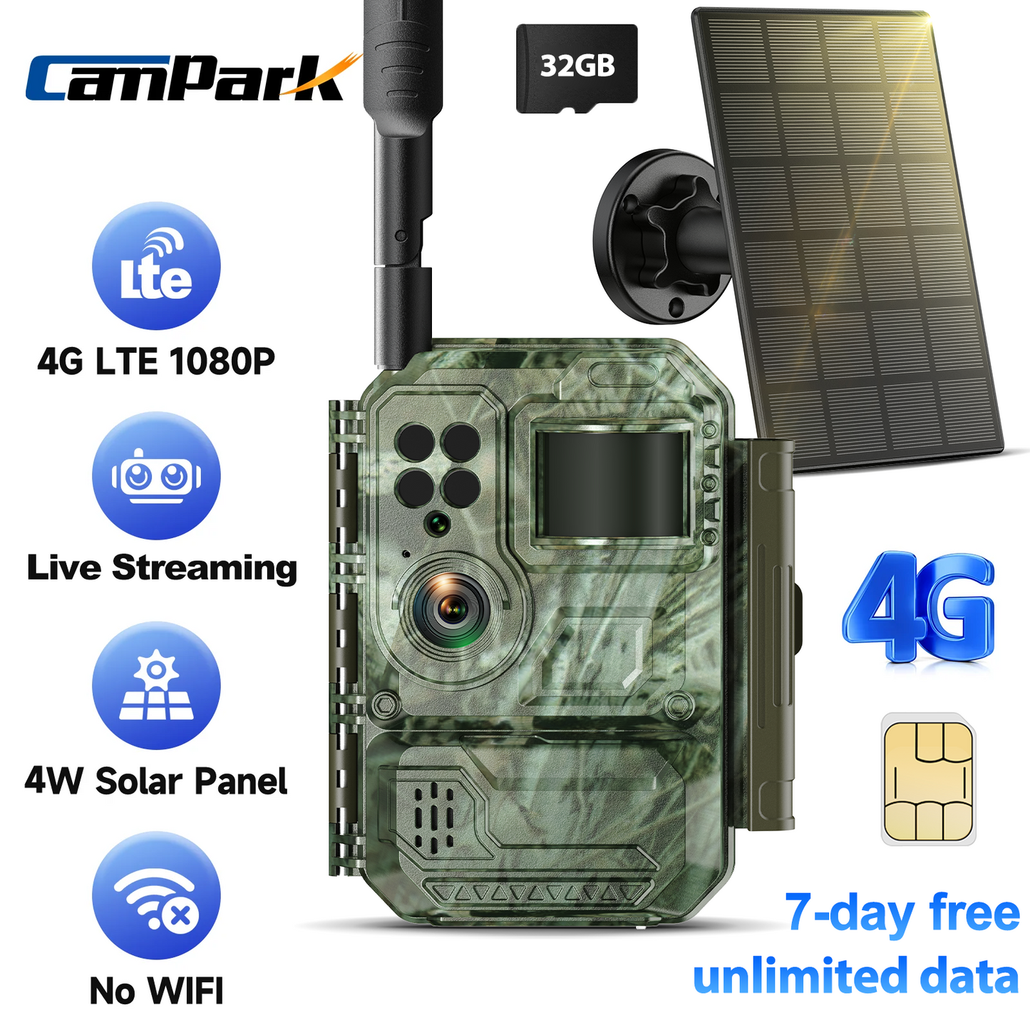 CAMPARK 4G LTE セルラー トレイル カメラは携帯電話に画像ビデオを送信します - ゲーム カメラ、SD カード付き、24MP 1080P ハンティング カメラ、ナイト ビジョン、モーション アクティベート、防水 IP66、野生動物の監視用