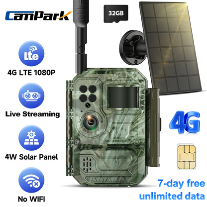 CAMPARK 4G LTE セルラー トレイル カメラは携帯電話に画像ビデオを送信します - ゲーム カメラ、SD カード付き、24MP 1080P ハンティング カメラ、ナイト ビジョン、モーション アクティベート、防水 IP66、野生動物の監視用