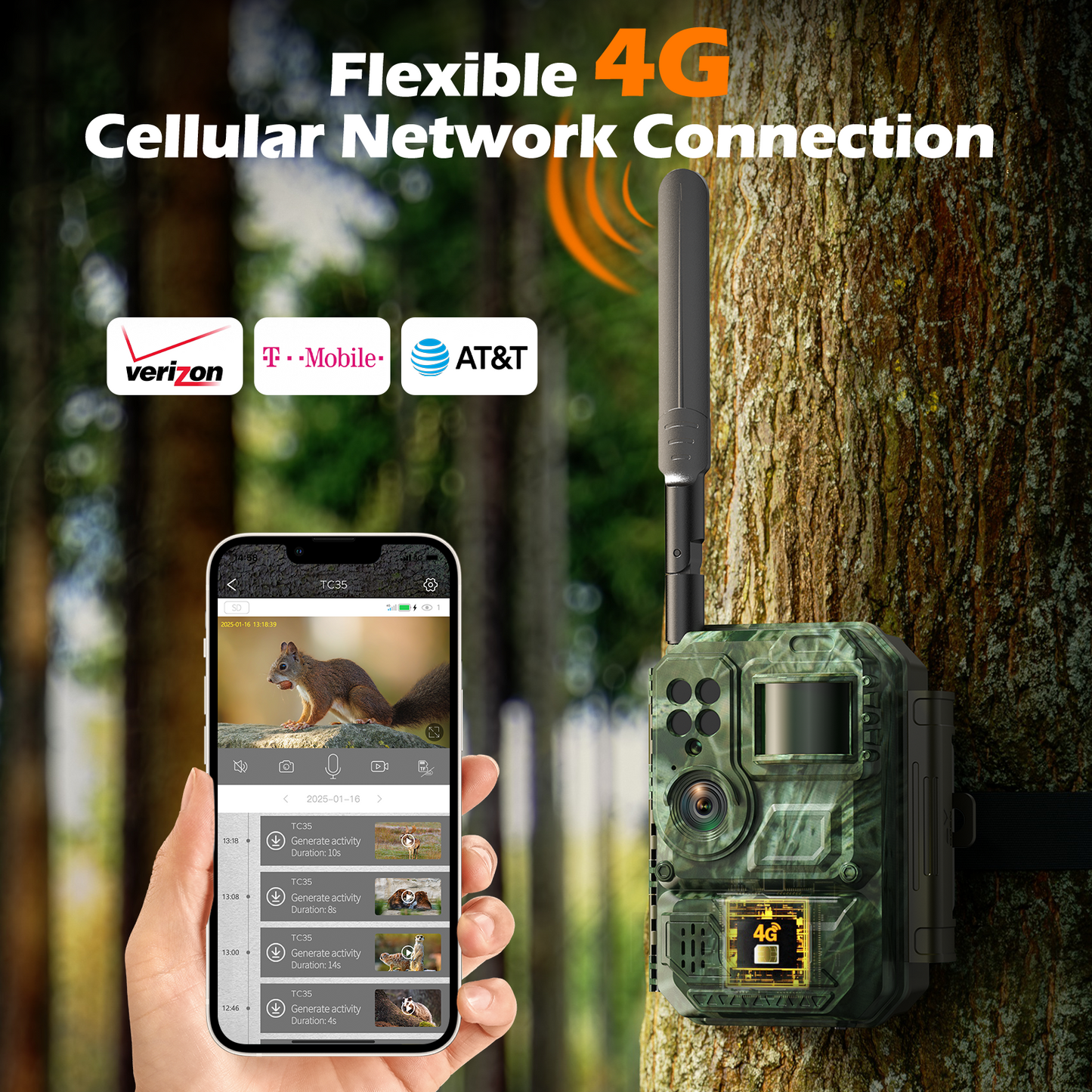 CAMPARK 4G LTE セルラー トレイル カメラは携帯電話に画像ビデオを送信します - ゲーム カメラ、SD カード付き、24MP 1080P ハンティング カメラ、ナイト ビジョン、モーション アクティベート、防水 IP66、野生動物の監視用