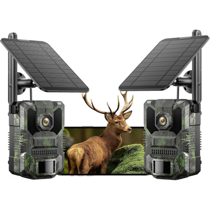Caméra de chasse solaire CAMPARK 48 MP 4K avec vision nocturne, détection de mouvement, étanche IP66, enregistrement en boucle, temps de déclenchement de 0,1 s, batterie intégrée de 2 000 mAh