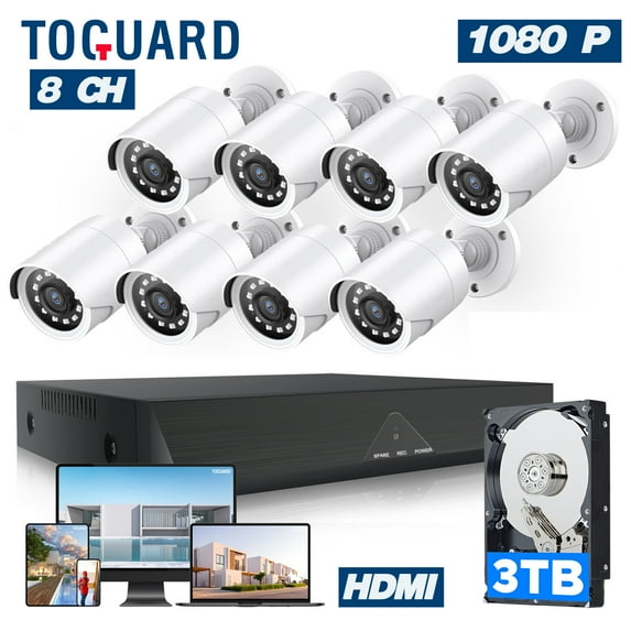 Toguard SC35 8CH CCTV Security Camera System Outdoor with 3TB Hard Drive 8pcs 1080P Bullet Surveillance Cameras HDMI Connector
