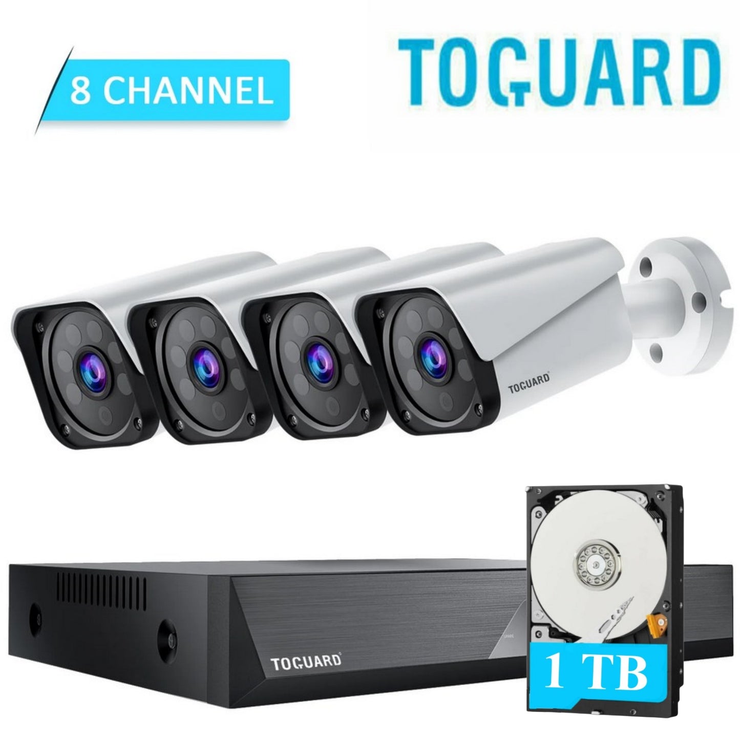 Toguard W204 8CH CCTV Security Camera System Outdoor with 3TB Hard Drive 4pcs Wired 1080P Bullet Surveillance Cameras HDMI Connector
